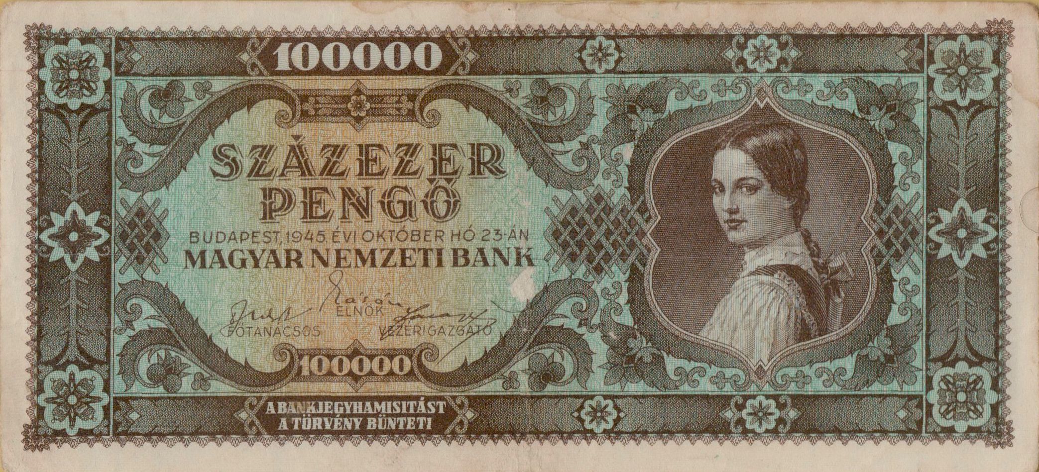 Hungary 100000 1946 XF P-121